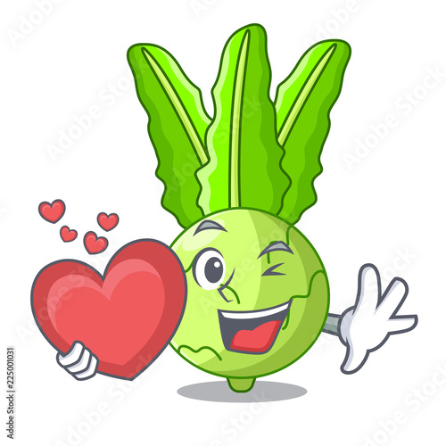 With heart cooking food fresh organic kohlrabi cartoon
