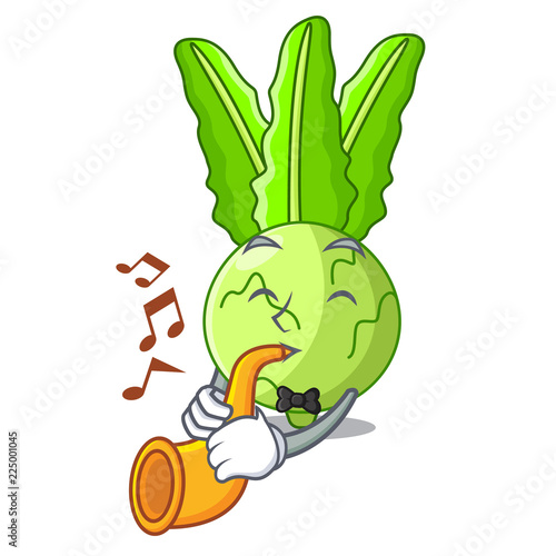 With trumpet cooking food fresh organic kohlrabi cartoon