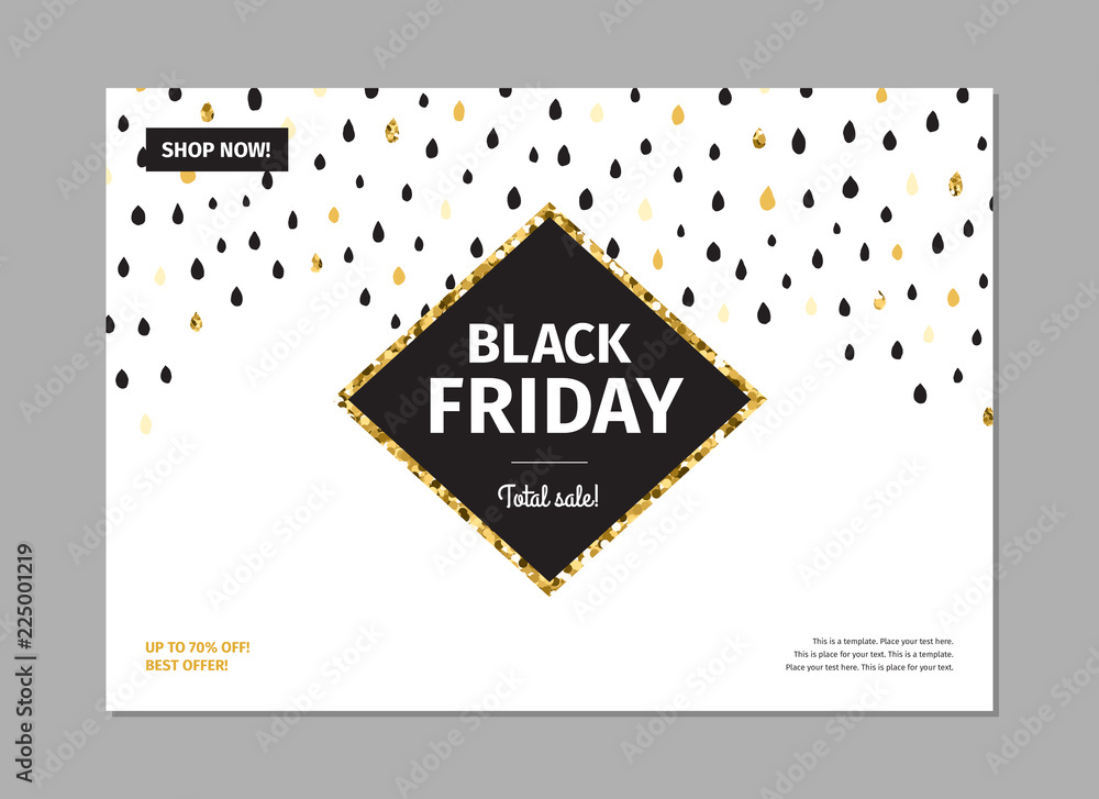 Black friday ink drops and gold sale horizontal poster. Black friday ink drops and gold sale horizontal poster.