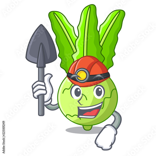 Miner cooking food fresh organic kohlrabi cartoon