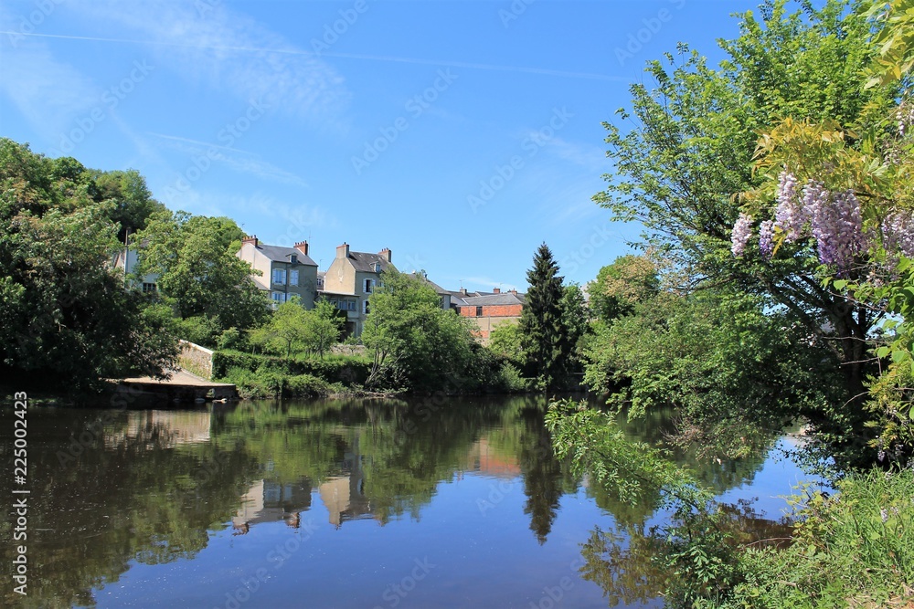 River Creuse in Argenton sur Creuse called the Venice of Berry, Berry region - Indre, France River Creuse in Argenton sur Creuse called the Venice of Berry, Berry region - Indre, France