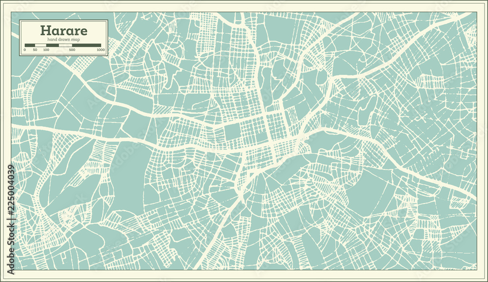 Fototapeta premium Mapa miasta Harare Zimbabwe w stylu retro. Mapa przeglądowa.