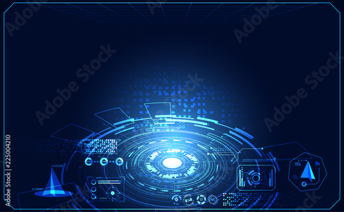 abstract technology ui futuristic concept hud interface hologram elements of digital data chart, communication, computing and circle percent vitality innovation on hi tech future design background