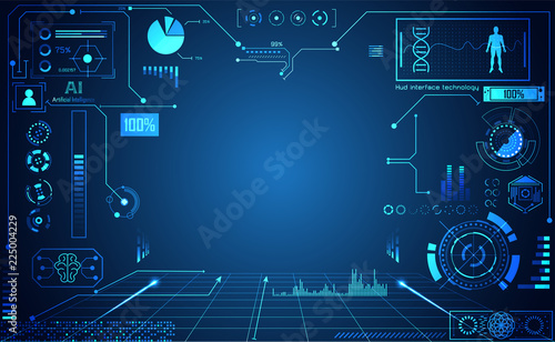 abstract technology ui futuristic concept hud interface hologram elements of digital data chart, communication, computing and circle percent vitality innovation on hi tech future design background