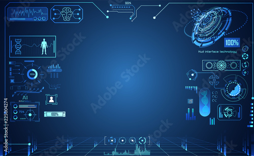 abstract technology ui futuristic concept hud interface hologram elements of digital data chart, communication, computing and circle percent vitality innovation on hi tech future design background