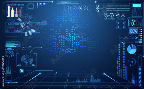 abstract technology ui futuristic concept hud interface hologram elements of digital data chart, communication, computing and circle percent vitality innovation on hi tech future design background