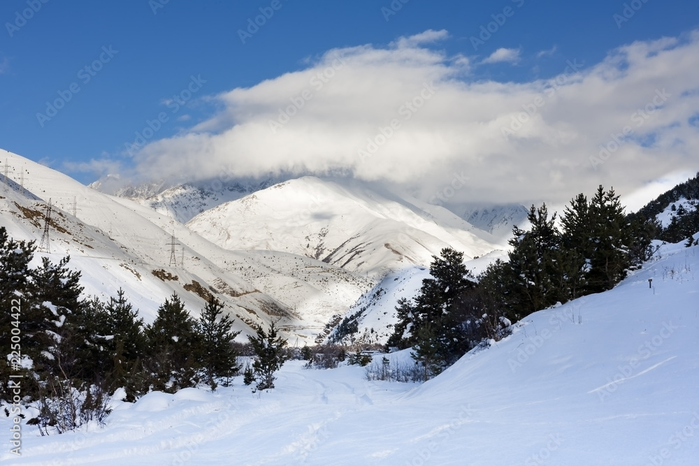 Mountain landscape, the snow lies in the mountains.