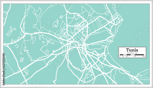 Tunis Tunisia City Map in Retro Style. Outline Map.