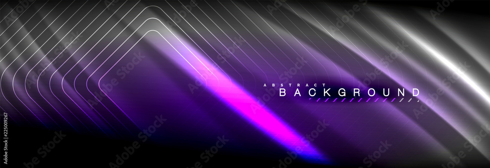 Naklejka premium Neon glowing fluid wave lines, magic energy space light concept, abstract background wallpaper design