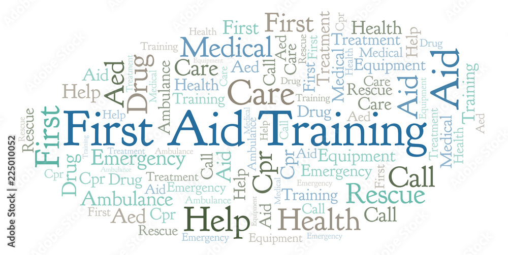 Obraz premium First Aid Training word cloud, made with text only.