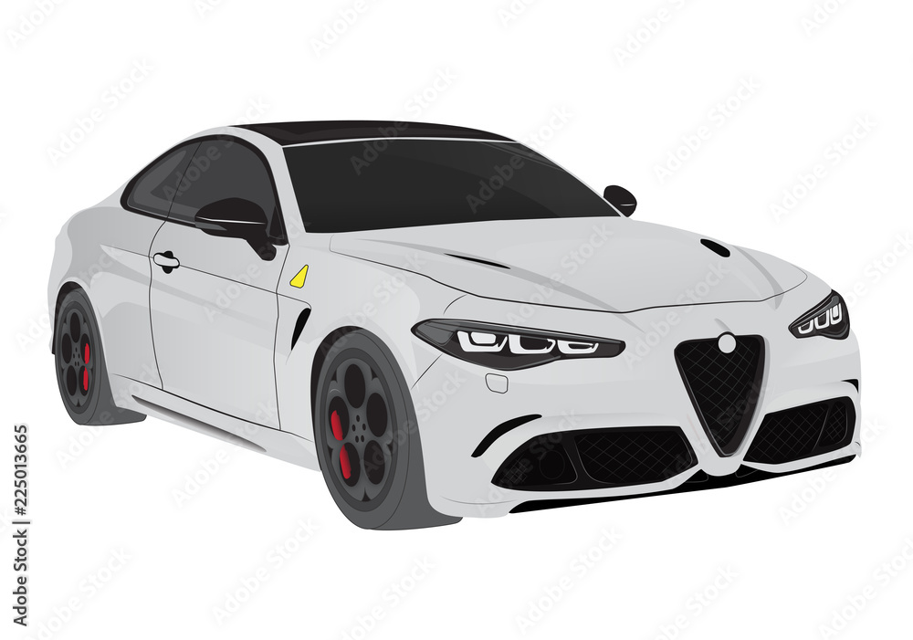Supercar sport white italian veicle, vector car draw 