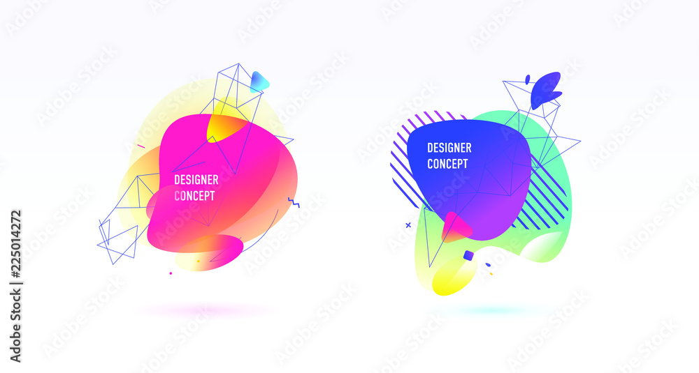A set of abstract graphic elements, backgrounds. Vector. Dynamic color shapes and lines. Gradient abstract backgrounds with colored forms of liquid. Layout for the design of the flyer or presentation. A set of abstract graphic elements, backgrounds. Vector. Dynamic color shapes and lines. Gradient abstract backgrounds with colored forms of liquid. Layout for the design of the flyer or presentation.