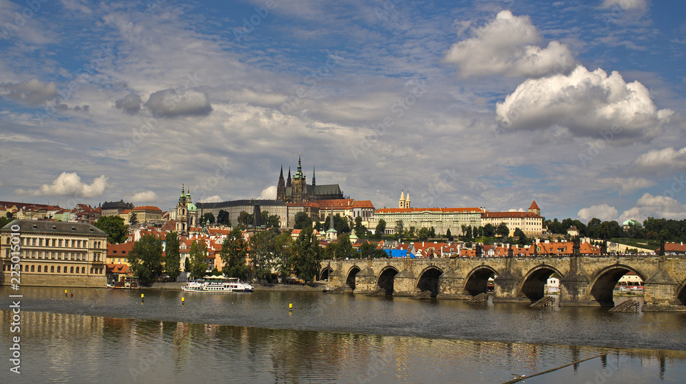 Prague landscape, a bridge over the river.