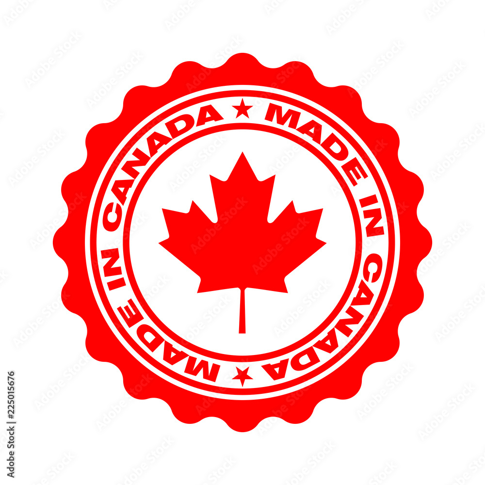 Stamp with text made in Canada. Logo canadian quality. Seal maple leaf in circle. Icon premium quality. Label made in Canada. Vector illustration Stamp with text made in Canada. Logo canadian quality. Seal maple leaf in circle. Icon premium quality. Label made in Canada. Vector illustration