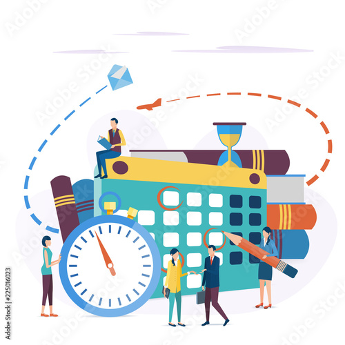 The concept of business planning. Planning the performance of a business task. The time of the business project. Vector illustration in flat style. 