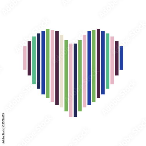 Heart symbol made of colorful stripe on white background.