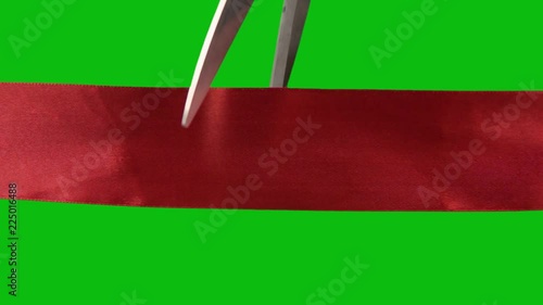 Red Ribbon Cutting Green Screen With Alpha Chanel Slow Motion 4K