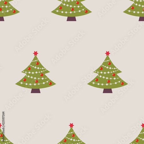 Christmas tree with garlands and glass balls, seamless pattern