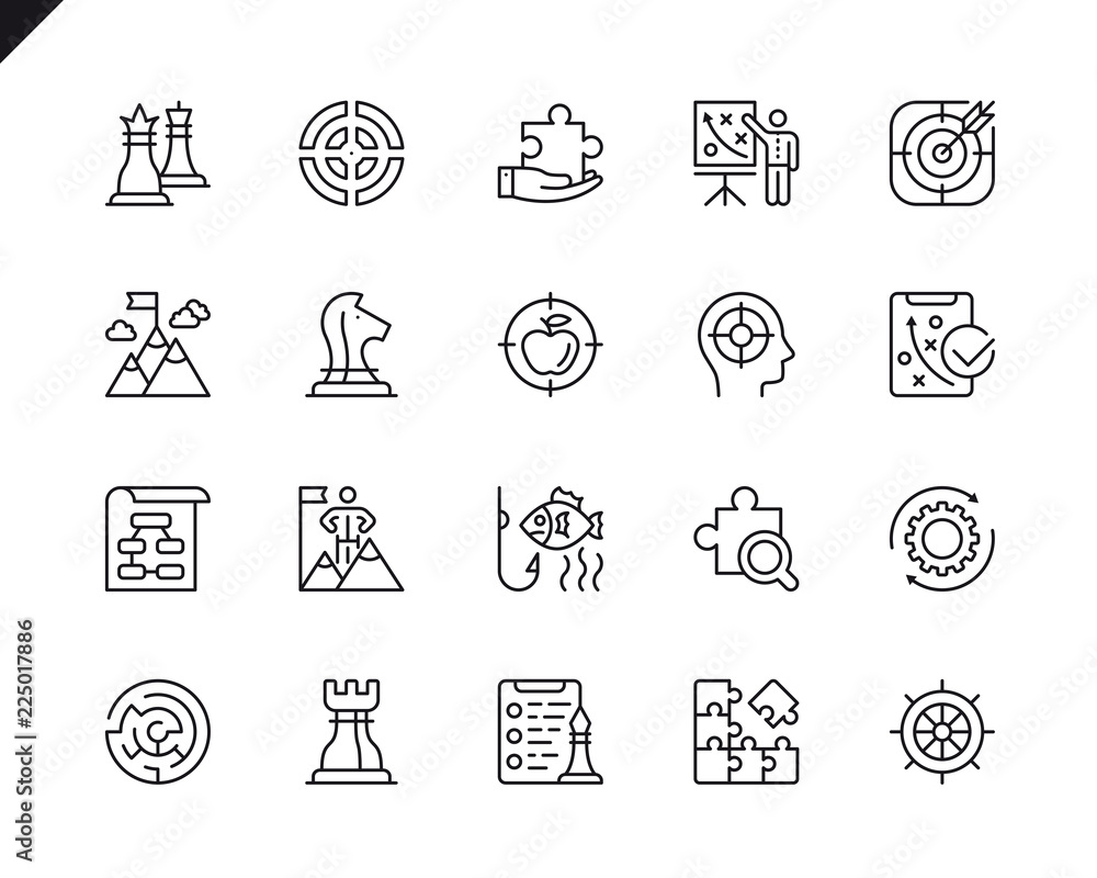 Fototapeta premium Simple Set of Business Strategy Related Vector Line Icons. Linear Pictogram Pack. Editable Stroke. 48x48 Pixel Perfect Icons.