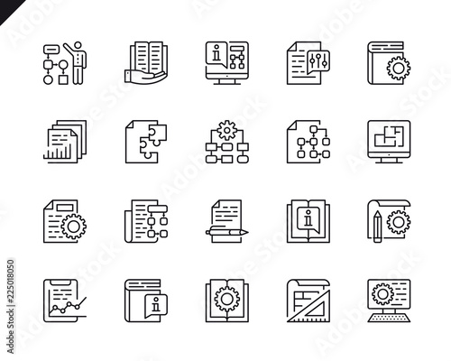 Simple Set of Technical Documentation Related Vector Line Icons. Linear Pictogram Pack. Editable Stroke. 48x48 Pixel Perfect Icons.