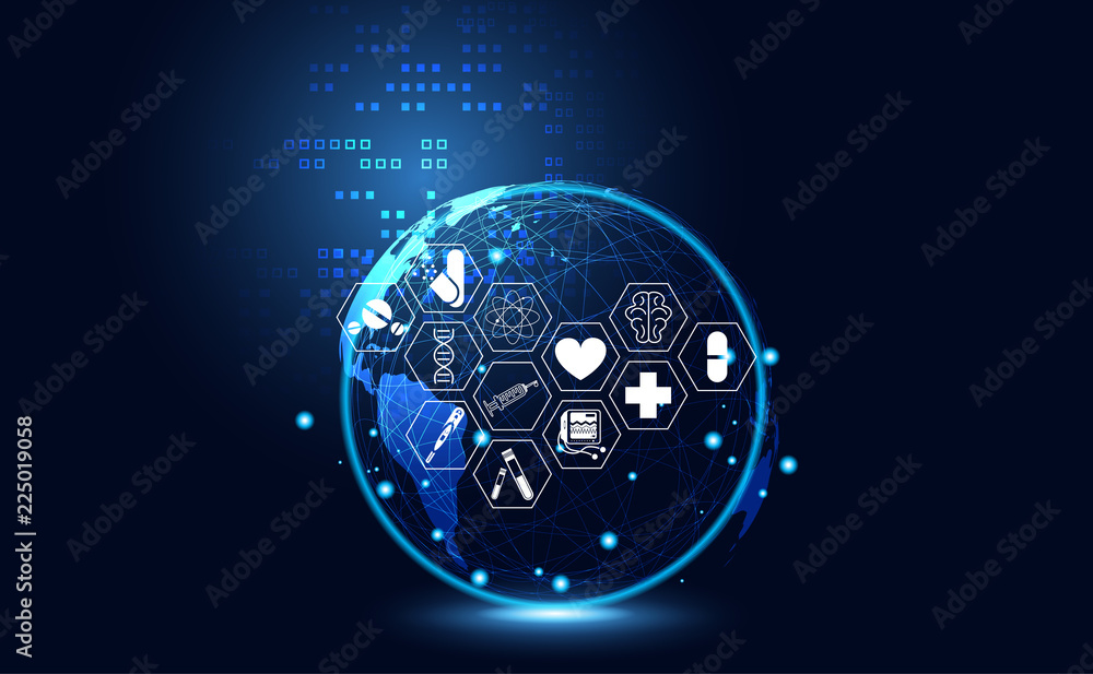 Abstract health medical science healthcare icon digital technology world  concept modern innovation,Treatment,medicine on hi tech future blue  background. for wallpaper, template, web design. Stock Vector | Adobe Stock