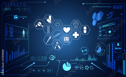 Abstract health medical ui futuristic hud interface hologram science healthcare icon digital technology science concept modern innovation,Treatment,medicine on hi tech future blue background