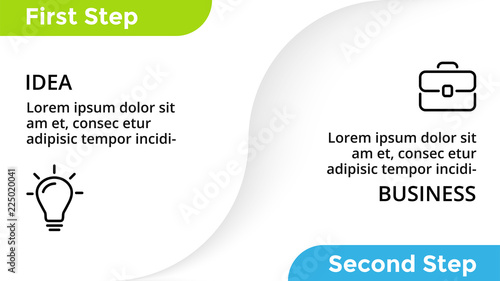 Vector infographic, cycle diagram, labels graph, stickers presentation chart. Business concept with 2 options, parts, steps, processes. 16x9 abstract slide template.