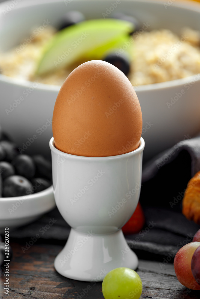 Healthy Breakfast boiled eggs on wooden table Healthy Breakfast boiled eggs on wooden table