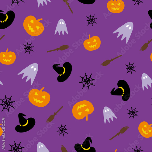 Halloween seamless pattern on purple background