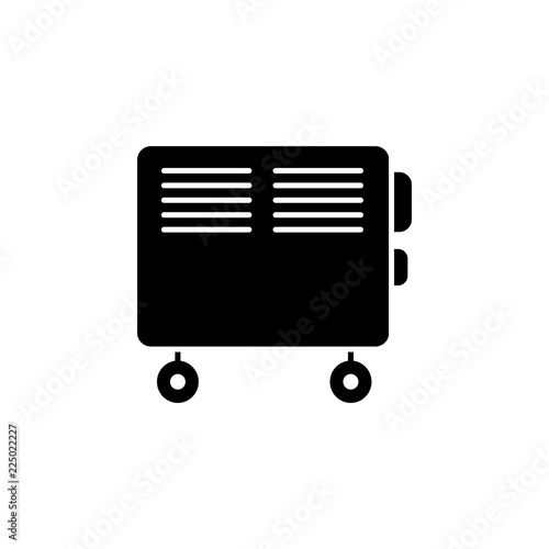 Black & white vector illustration of electric convector. Flat icon of portable house heater. Isolated on white background.