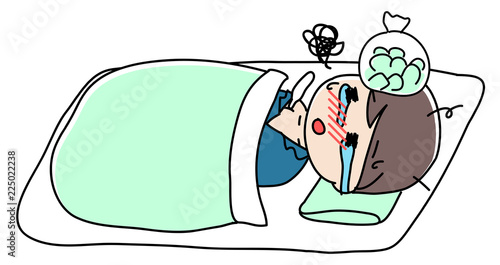 A man sleeping with illness such as a cold