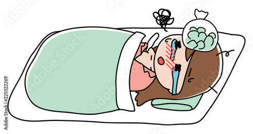 A woman who goes to bed with a sick such as a cold photo