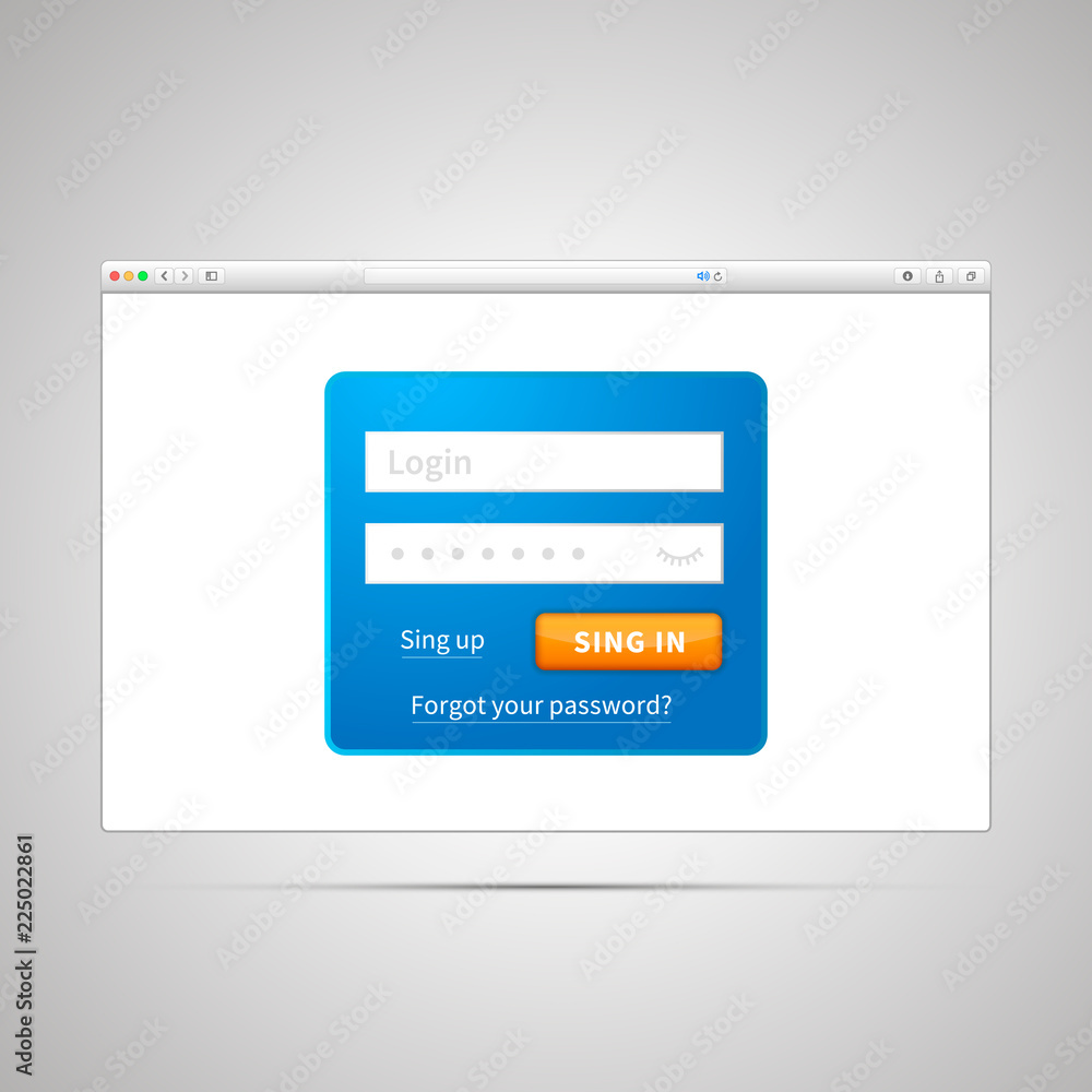 Login form on white in simple browser window Login form on white in simple browser window