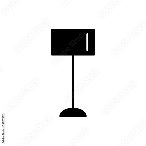 Vector illustration of classic floor lamp. Flat icon of drum torchiere. Standing light fixture. Home & office lighting. Isolated on white background.