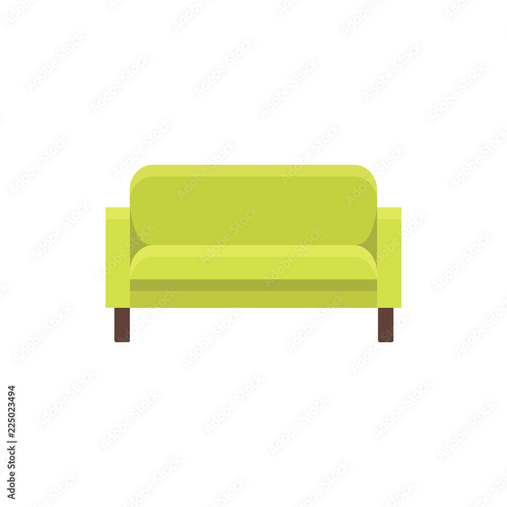Green modern sofa. Vector illustration. Flat icon of settee. Front view. Green modern sofa. Vector illustration. Flat icon of settee. Front view.