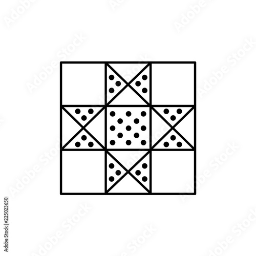Black & white vector illustration of lone star quilt pattern. Line icon of quilting & patchwork geometric design template. Isolated on white background.