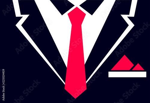 A man's jacket with a tie and a handkerchief in his breast pocket. Design for invitations to events with dress codes, for a wedding, a stag party, a theater, an exhibition.