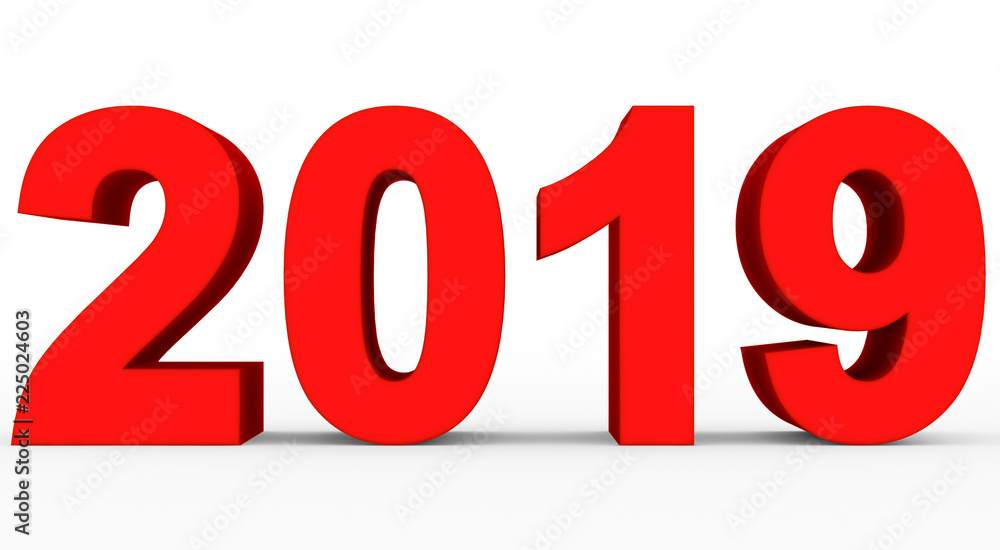 year 2019 red 3d numbers isolated on white year 2019 red 3d numbers isolated on white