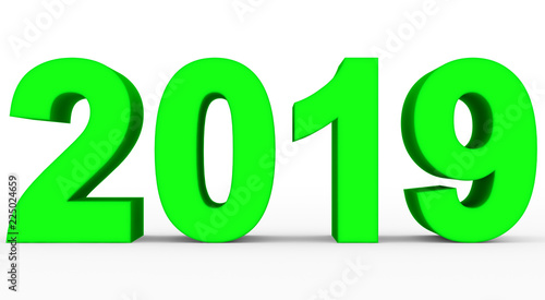 year 2019 green 3d numbers isolated on white