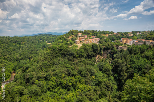 View of surrounding villages as seen from Pitigliano, Tuscany, Italy.