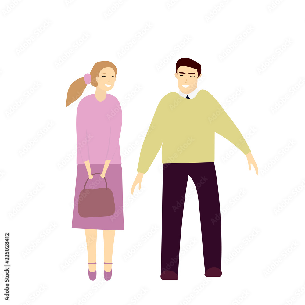 Vector illustration of happy couple taking a stroll.