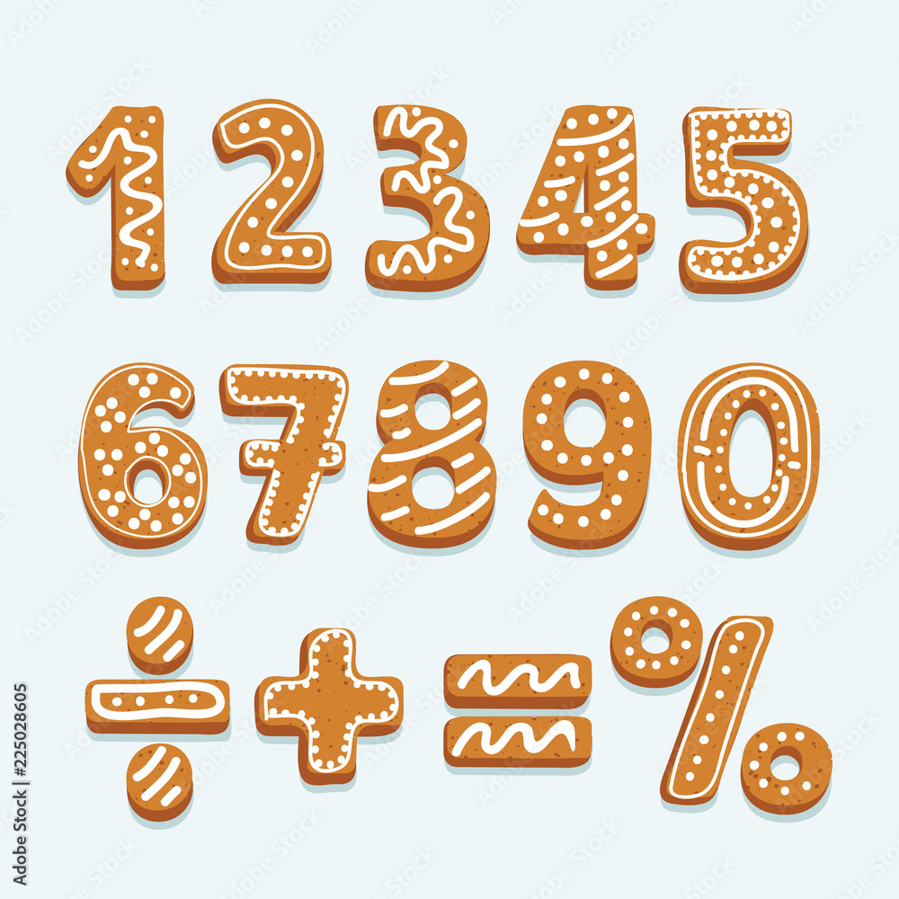 Set of numbers in shape of Christmas gingerbread Set of numbers in shape of Christmas gingerbread