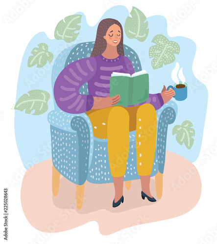 Woman sitting on chair and reading book. Holiday