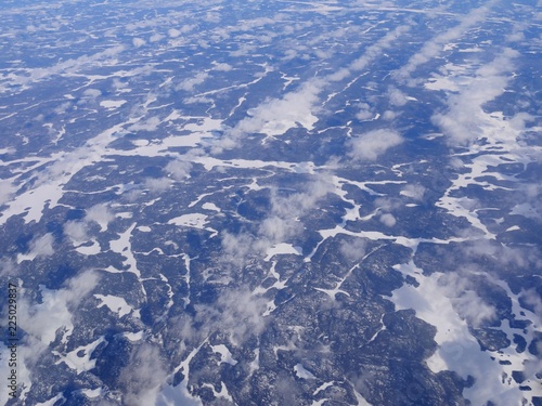 Wide aerial shot above Minnesota in winter