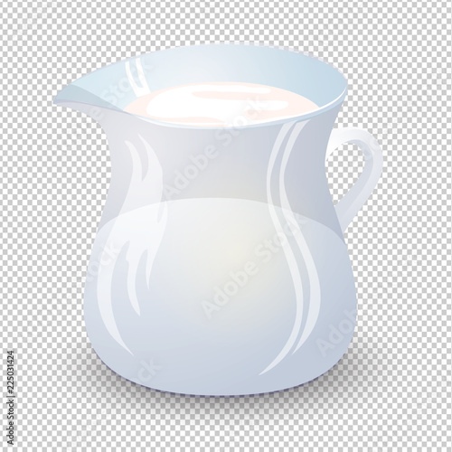 Transparent glass jug with milk isolated on a transparent background. Vector illustration.