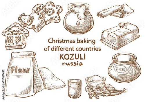 Christmas baking. Ingredients.Kozuli.Russian