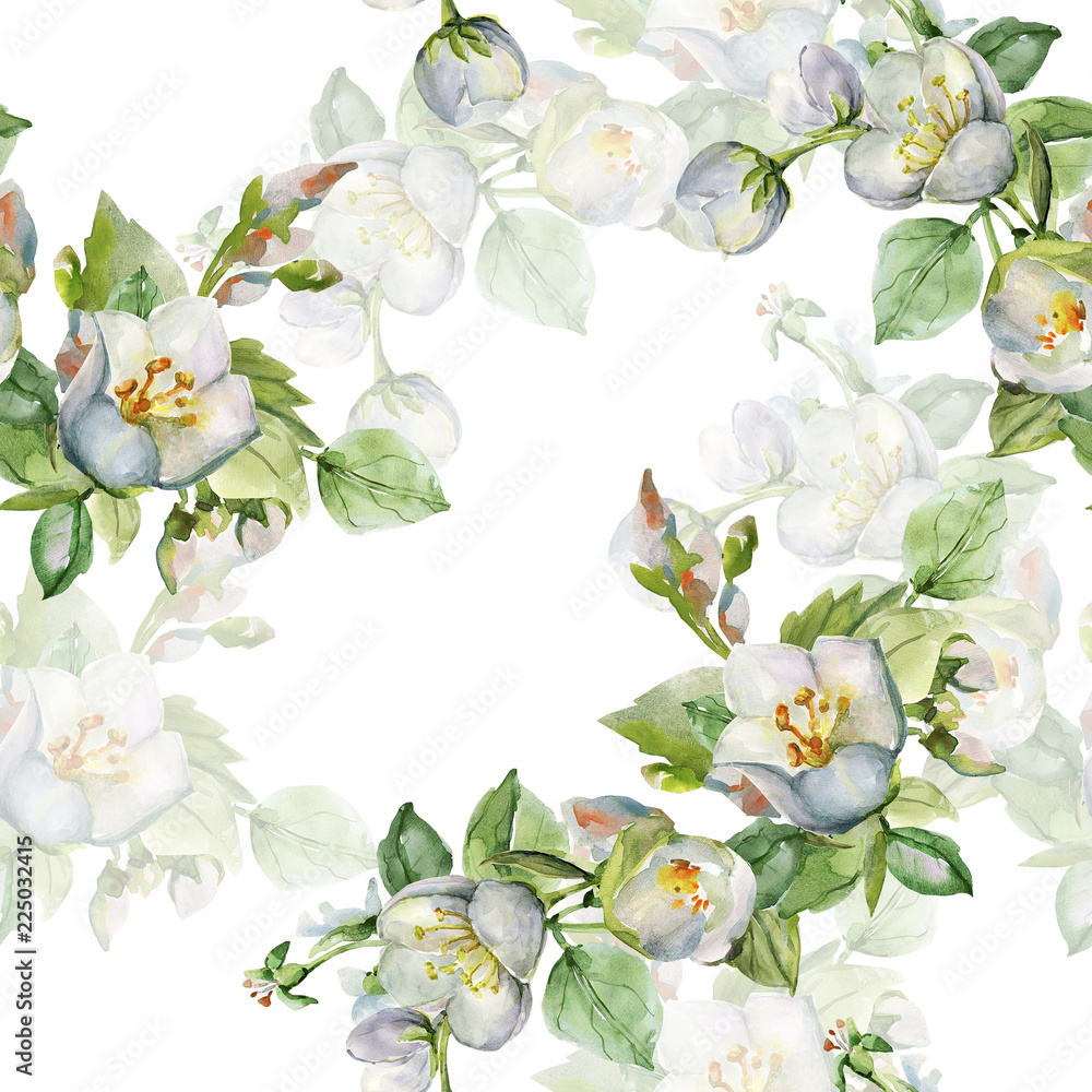 Seamless pattern of jasmine branch. Seamless pattern of jasmine branch.