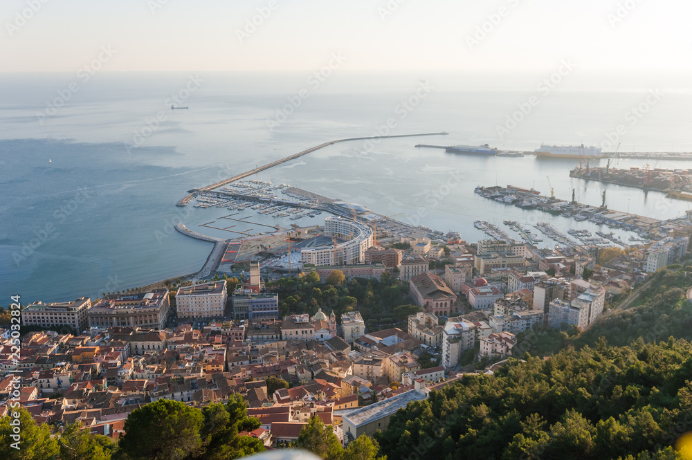 Panoramic view of the port of Salerno from the top of Arechi Cas