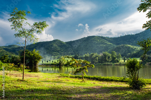 The mountain and the sky in dam ,Supanburi Thailand.