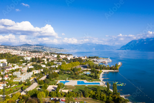 Aerial view of Ouchy waterfront in  Lausanne, Switzerland photo